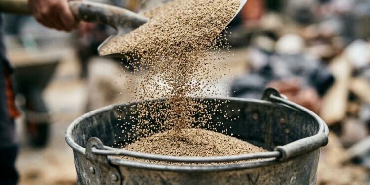A medida certa de areia para um saco de cimento de 25 kg