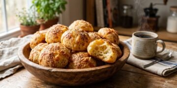 Pão de queijo caseiro com poucos ingredientes fica macio por dentro e dourado por fora