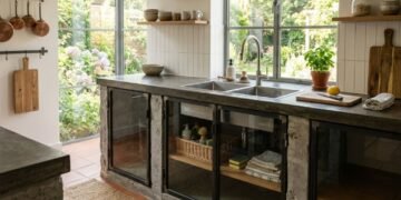 Adeus ao gabinete de pia de madeira aglomerada que incha: a estrutura de alvenaria com portas de vidro que está tomando o lugar nas reformas de cozinhas em 2026