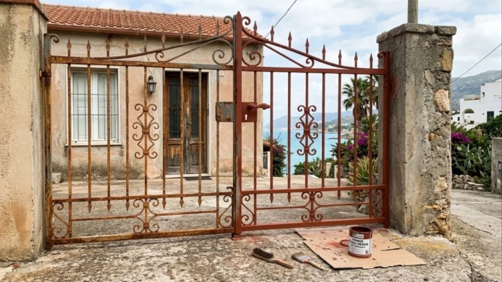 Como lixar e pintar o portão de ferro enferrujado com zarcão para recuperar a fachada da casa e proteger a estrutura contra a maresia