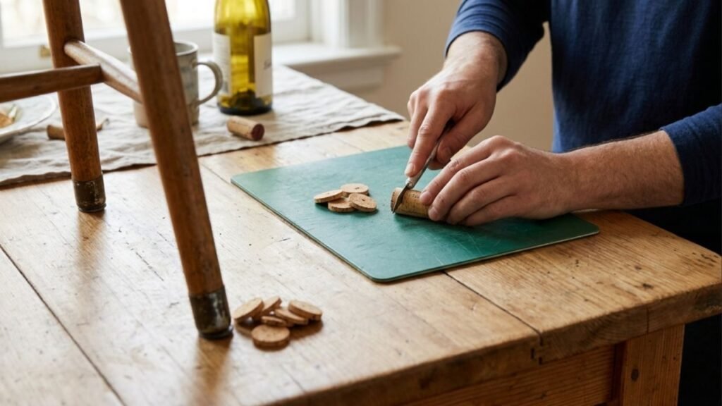 Não jogue rolhas de garrafas de vinho fora! Ideias para reutilizar esses materiais de cortiça como protetores de pé de cadeira para não riscar o piso
