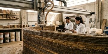Pesquisadores da Universidade do Colorado estão usando um ingrediente derivado de algas para imprimir paredes de terra em 3D 33% mais rápido