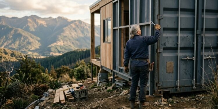 Após a aposentadoria, idosa constrói a própria casa nas montanhas em apenas 90 dias com contêiner e madeira e surpreende pela criatividade