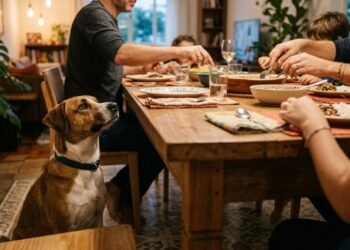 Por que os cachorros se sentam ao seu lado à mesa quando você come? Não é por causa da fome