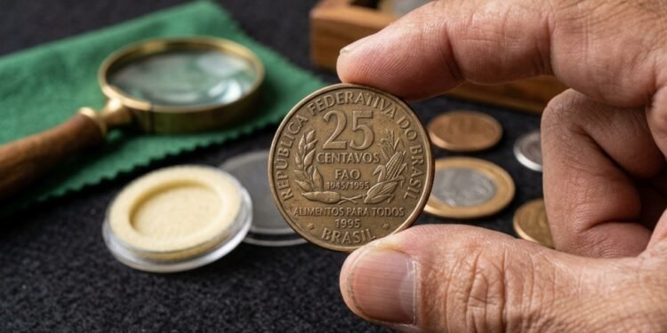 Detalhe raro em moeda de 25 centavos chama atenção e pode transformar troco em dinheiro extra