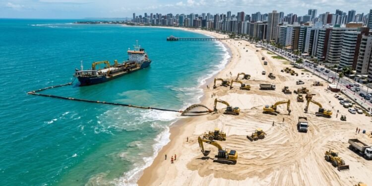 Cidade brasileira puxou areia do fundo do mar e transformou a orla com um novo calçadão, ciclovia e faixa de praia ampliada