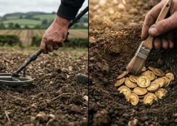 Homem saiu com um detector de metais para procurar um martelo perdido e encontrou mais de 15 mil moedas, joias e objetos romanos
