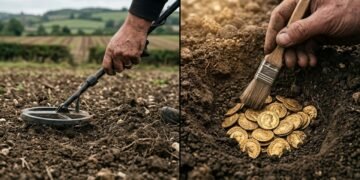 Homem saiu com um detector de metais para procurar um martelo perdido e encontrou mais de 15 mil moedas, joias e objetos romanos