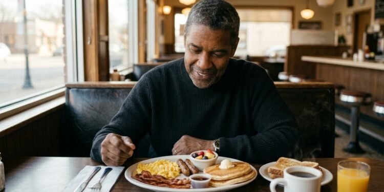 Aos 71 anos, Denzel Washington mantém treino e cuidados com a saúde sem abrir mão de bacon, ovos e rabanada