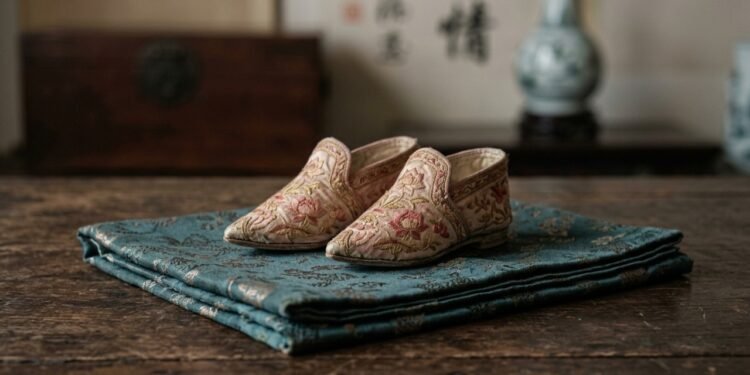 Para alcançar o ideal de beleza, meninas chinesas tinham os pés comprimidos desde a infância até caber nestes minúsculos calçados