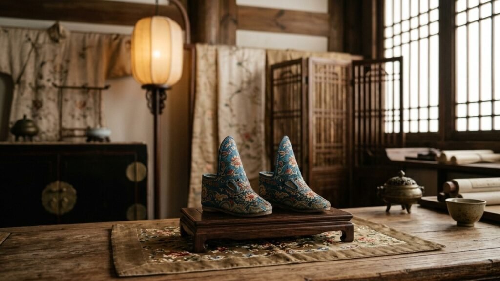 Para alcançar o ideal de beleza, meninas chinesas tinham os pés comprimidos desde a infância até caber nestes minúsculos calçados