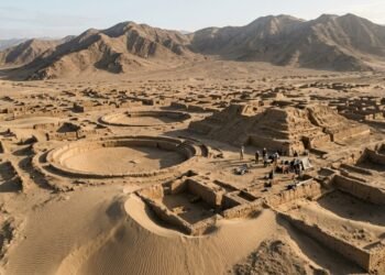 Cidade de 3.800 anos emerge do deserto peruano sem muralhas, armas ou vestígios de um exército permanente
