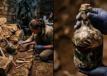 Arqueólogos encontram em tumba romana selada o vinho líquido mais antigo do mundo, preservado por cerca de 2 mil anos ao lado de restos humanos