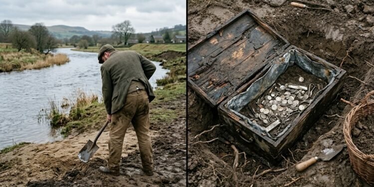 Operários trabalhavam às margens de um rio quando encontraram um baú com 7 mil moedas e 31 quilos de prata viking