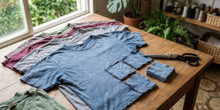 Como cortar camisetas usadas para fazer panos de limpeza que quase não soltam fiapos