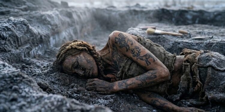 Cientistas encontraram uma mulher mumificada diferente das outras: ela possui o corpo todo coberto por tatuagens preservadas pelo frio extremo