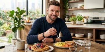 Justin Timberlake, aos 45 anos: "Tomo dois cafés da manhã todos os dias com waffles, sementes de linhaça, manteiga de amêndoa e ovos."