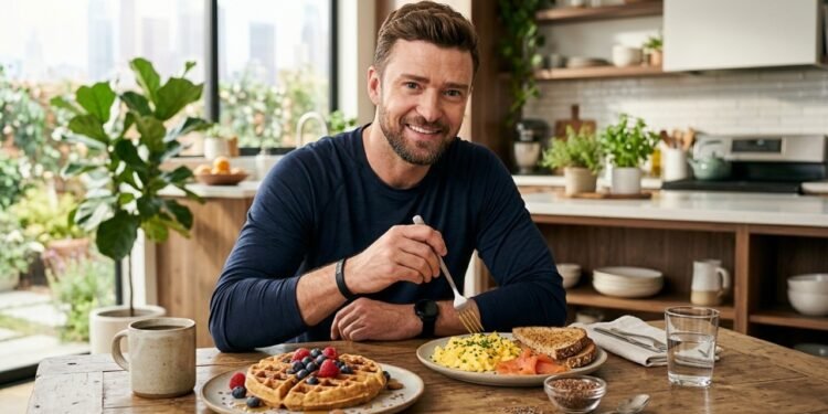 Justin Timberlake, aos 45 anos: "Tomo dois cafés da manhã todos os dias com waffles, sementes de linhaça, manteiga de amêndoa e ovos."