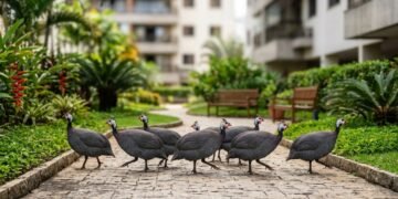 Condomínio solta galinhas-d’angola nas áreas comuns para combater escorpiões, mas fezes, sujeira e risco sanitário viram denúncia: Justiça manda retirar as aves mesmo após aprovação em assembleia