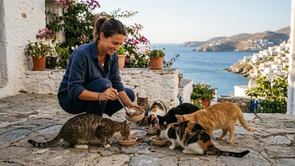 Ilha grega oferece moradia gratuita para voluntários, mas exige uma missão especial com gatos