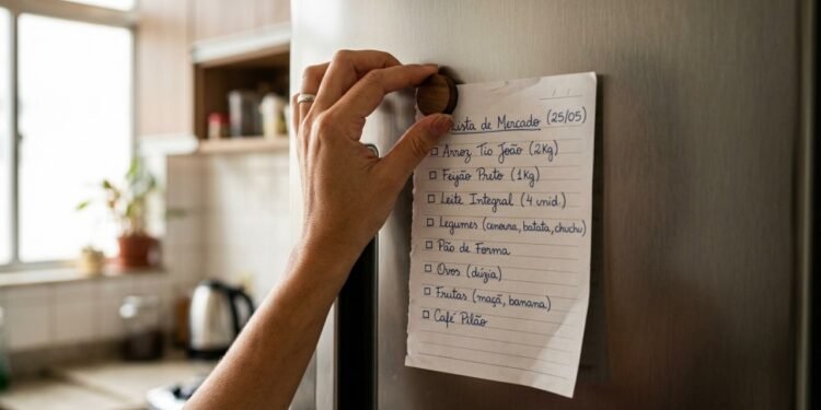 Hábito de prender uma lista no freezer ajuda a evitar compras repetidas e economizar na compra do mês