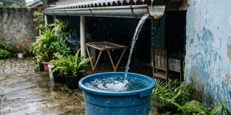 Hábito de guardar água da chuva ajuda a lavar o quintal e regar as plantas sem gastar água da torneira