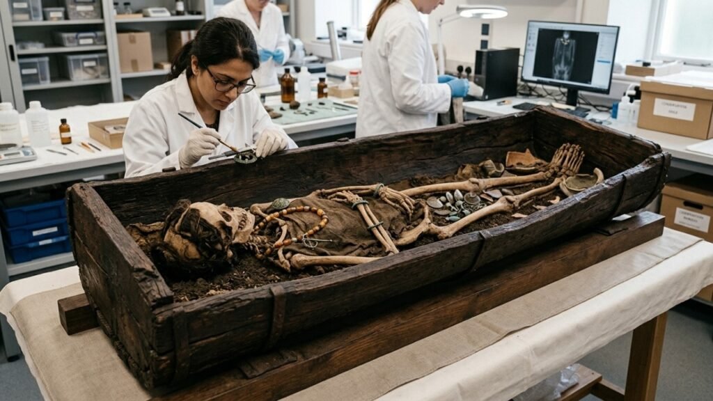 Caixão encontrado após deslizamento revelou jovem da Idade do Ferro cuja dieta fez os ossos parecerem 100 anos mais antigos