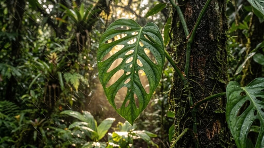 A planta que parece estar com as folhas destruídas, mas usa cada abertura para sobreviver na floresta