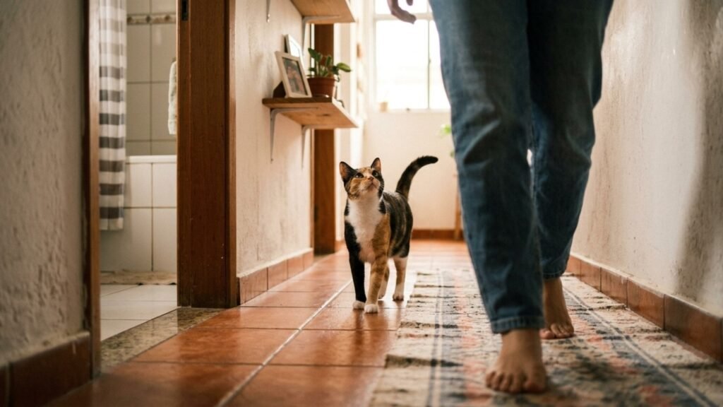 Seu gato te segue até o banheiro e mia na porta? Ele pode estar dizendo muito mais do que parece