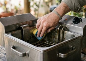 Como limpar uma fritadeira externa sem espalhar óleo