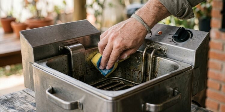 Como limpar uma fritadeira externa sem espalhar óleo