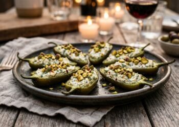 Como preparar um petisco de jalapeños em conserva recheados com queijo e pistache