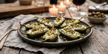 Como preparar um petisco de jalapeños em conserva recheados com queijo e pistache