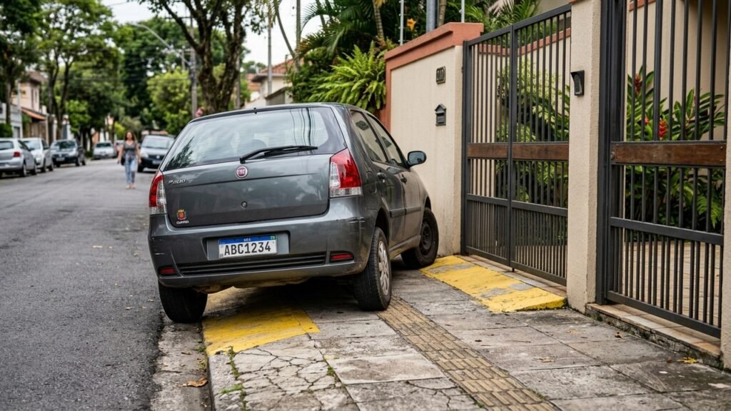 Um morador de Guarulhos foi multado após estacionar em frente ao portão da própria casa.