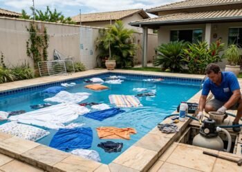 Vizinha estende roupa no varal do quintal, vento derruba peças na piscina do vizinho de baixo e ele cobra R$ 200 pela limpeza, caso vai parar na Justiça