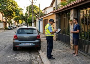 Um morador de Guarulhos foi multado após estacionar em frente ao portão da própria casa.