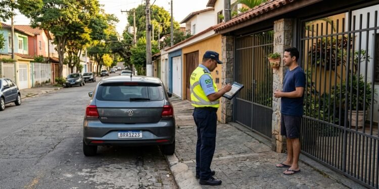 Um morador de Guarulhos foi multado após estacionar em frente ao portão da própria casa.