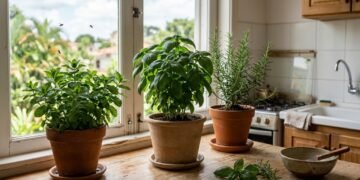 O aroma de algumas plantas pode ajudar a afastar insetos da cozinha.