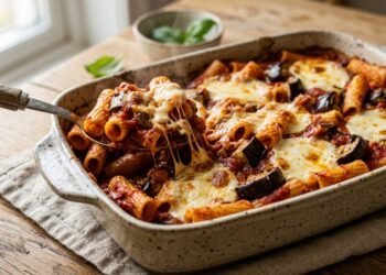 Com só 4 ingredientes, esta massa gratinada com berinjela conquista pelo sabor e pela praticidade
