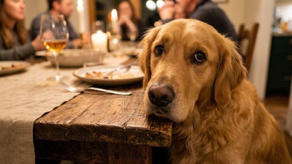 cães perto da mesa