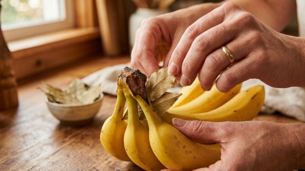 folhas de louro na fruteira