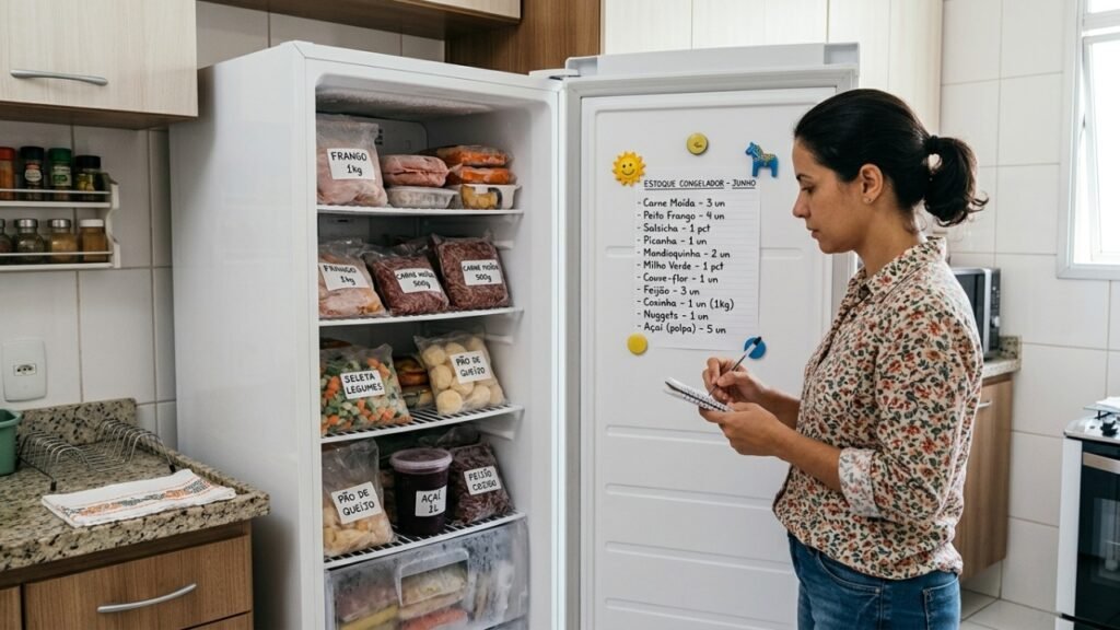 Hábito de prender uma lista no freezer ajuda a evitar compras repetidas e economizar na compra do mês