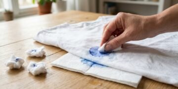 Agir rápido ajuda a evitar que a tinta penetre ainda mais no tecido.