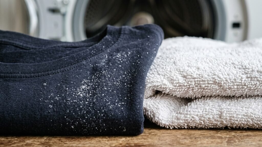 Deixar essa quantidade de sabão na máquina deixa a roupa dura, mancha e ainda aumenta a conta de água