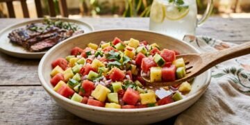 Fácil de preparar, o vinagrete de melancia une sabor agridoce, textura leve e frescor para deixar os dias quentes mais gostosos em casa.
