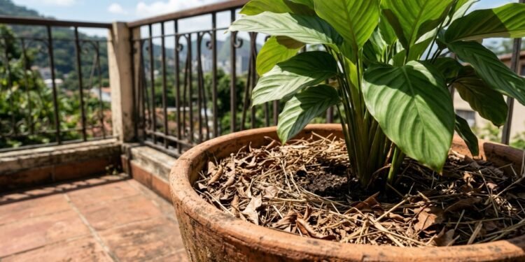 Uma camada vegetal protege a terra e muda o intervalo entre as regas