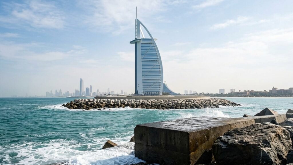 Burj Al Arab depende de 230 estacas sob ilha artificial