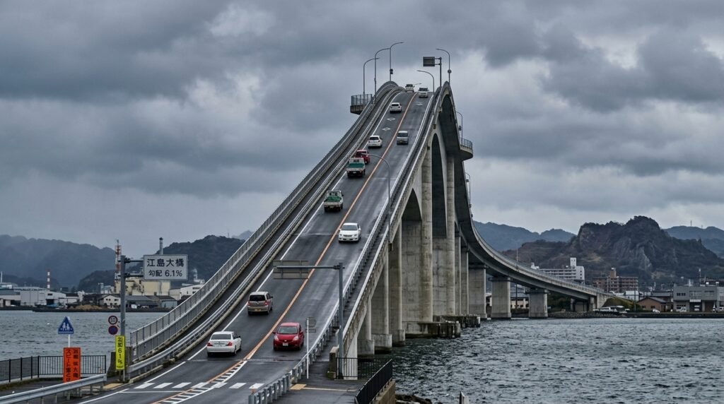 A ilusão de inclinação da ponte Eshima Ohashi