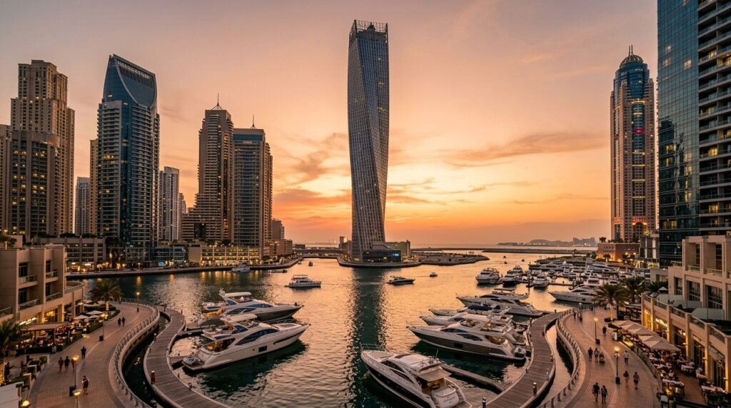 Cayan Tower gira seus pavimentos sobre Dubai Marina