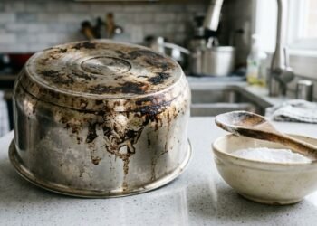 O acúmulo de gordura queimada no fundo das panelas e os produtos usados na higienização